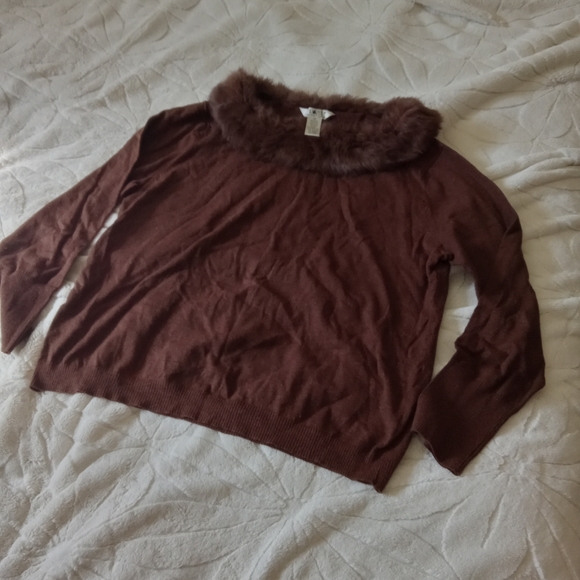 Vintage John Paul Richard Brown Fur Collar Sweater - Picture 1 of 2